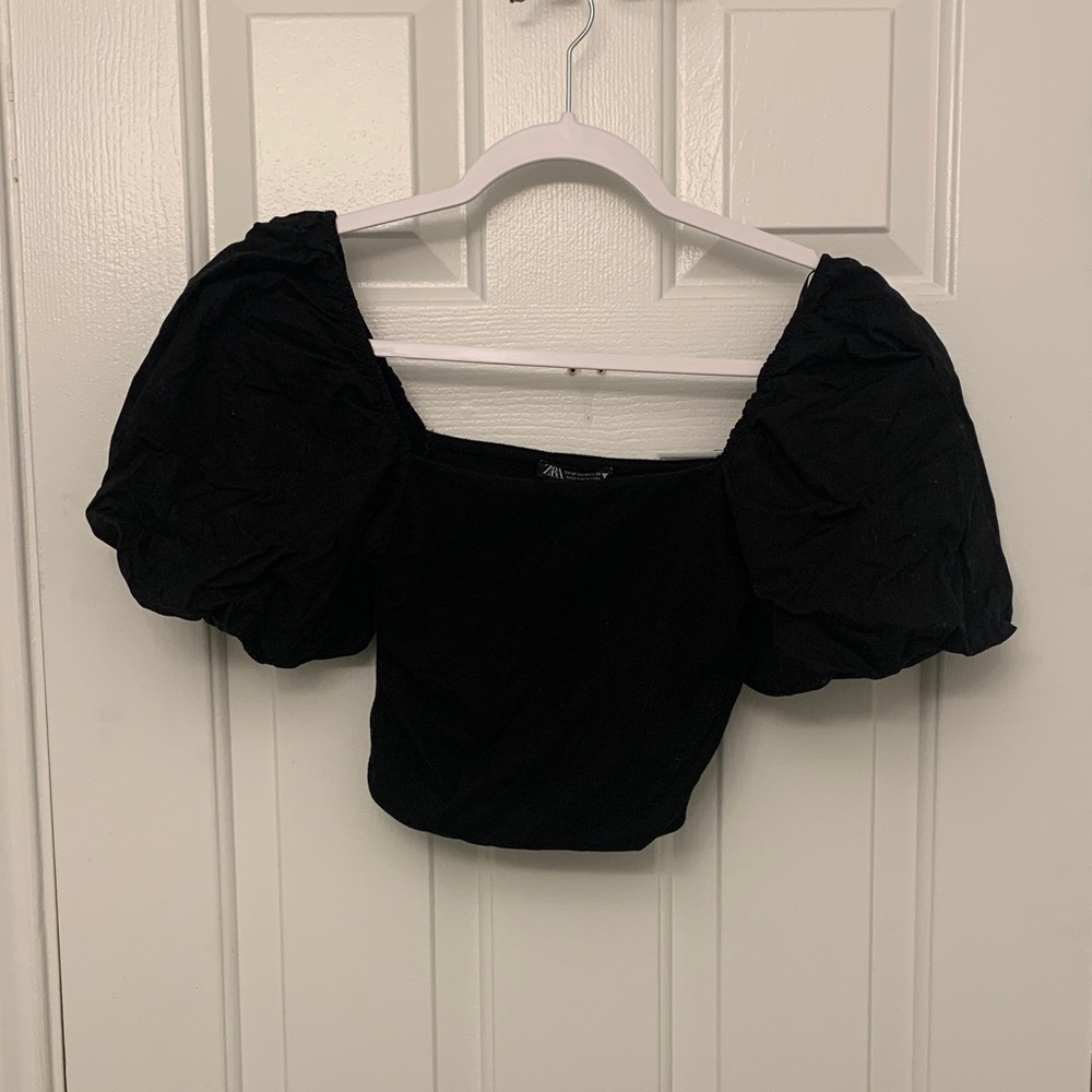 Zara Black Puff Sleeve Blouse